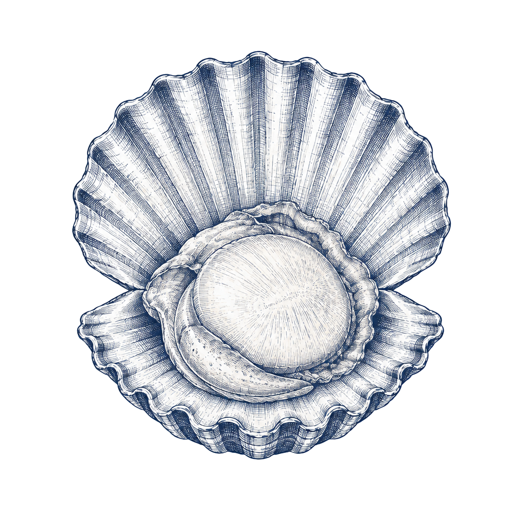 Line engraving of U10 Sea Scallops