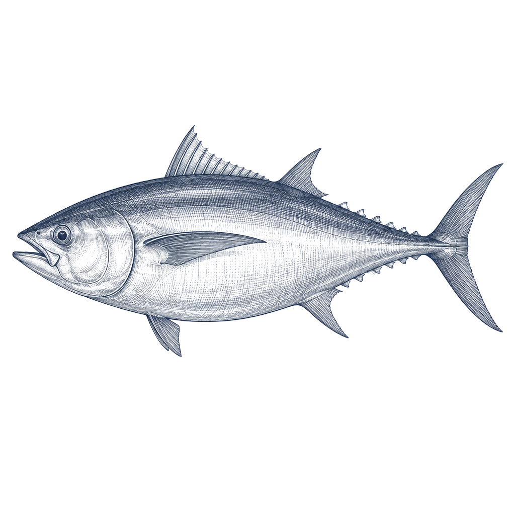 Line engraving of Bluefin Tuna