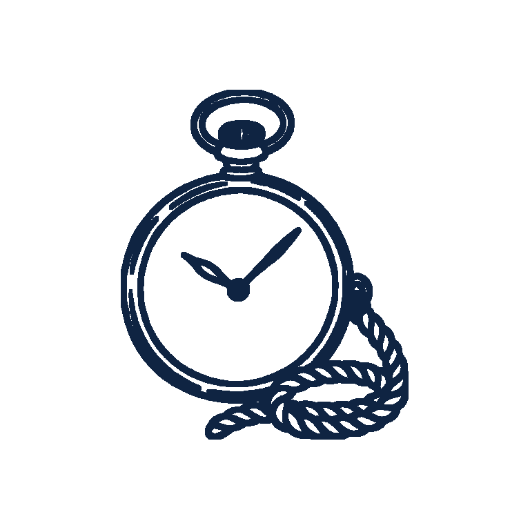 Doodle sketch of a ship chronometer and coiled rope above curling waves