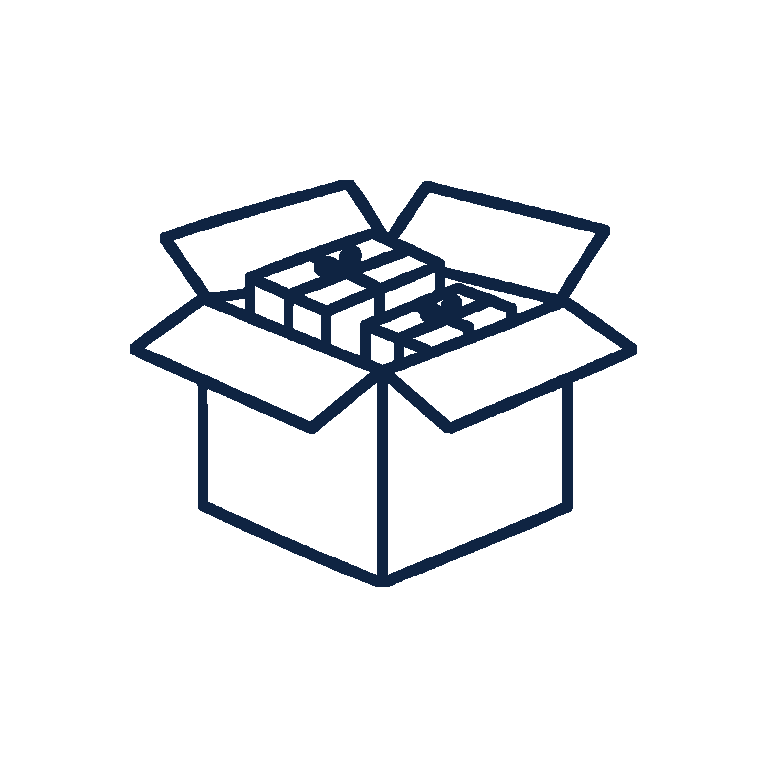 Doodle sketch of an open insulated seafood box with packed parcels and ice packs